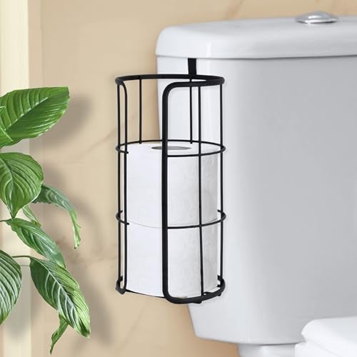 BROOKSTONE Over the Toilet Paper Holder Reserve - Toilet Paper Holder with Storage, Bathroom Toilet Paper Organizer, Metal Toilet Paper Roll Holder Fits Any Size Rolls - Matte Black - Image 1