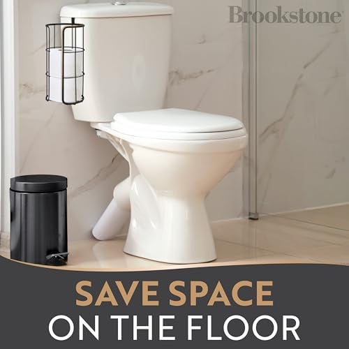 BROOKSTONE Over the Toilet Paper Holder Reserve - Toilet Paper Holder with Storage, Bathroom Toilet Paper Organizer, Metal Toilet Paper Roll Holder Fits Any Size Rolls - Matte Black - Image 2