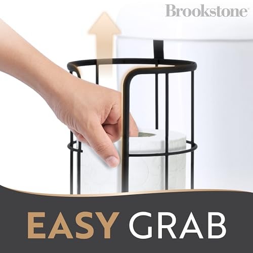 BROOKSTONE Over the Toilet Paper Holder Reserve - Toilet Paper Holder with Storage, Bathroom Toilet Paper Organizer, Metal Toilet Paper Roll Holder Fits Any Size Rolls - Matte Black - Image 4