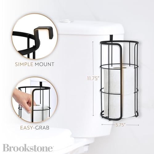 BROOKSTONE Over the Toilet Paper Holder Reserve - Toilet Paper Holder with Storage, Bathroom Toilet Paper Organizer, Metal Toilet Paper Roll Holder Fits Any Size Rolls - Matte Black - Image 3
