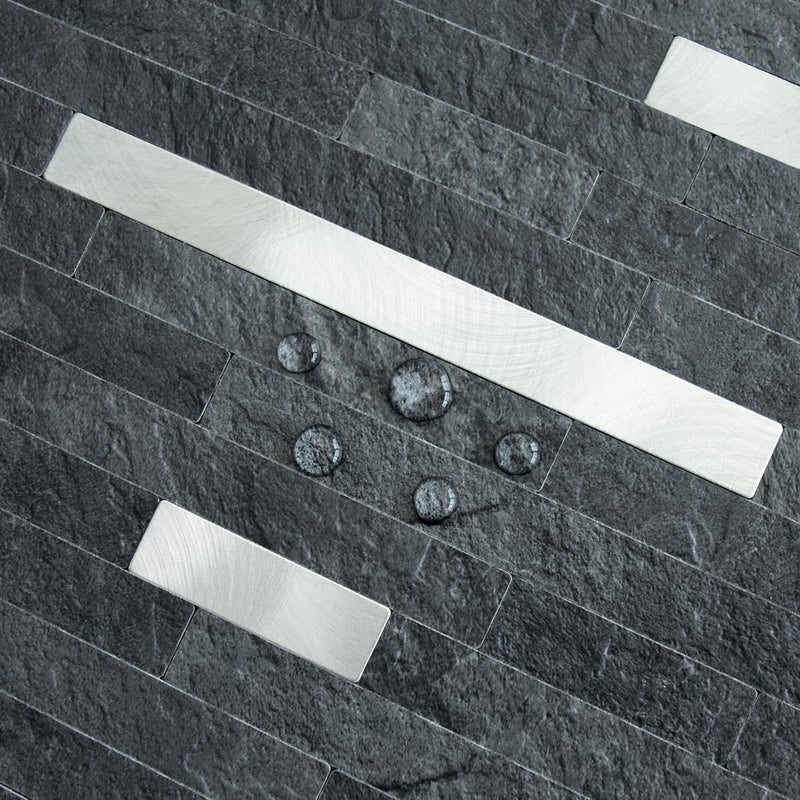 AULIGET 20 Sheets Black Slate Peel and Stick Backsplash, PVC Mixed Metal Silver Wall Tile Stick on Backsplash for Kitchen and Bathroom - Image 3
