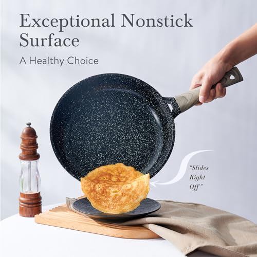 USELUCK Ceramic Cookware Set 22 Piece Nonstick Pots and Pans Set Non Stick Kitchen Cooking Sets 8"Frying Pans with Lid,Black Granite Non-Toxic Induction Kitchen Cookware w/Glass Lids PFOS/PFOA-Free - Image 4