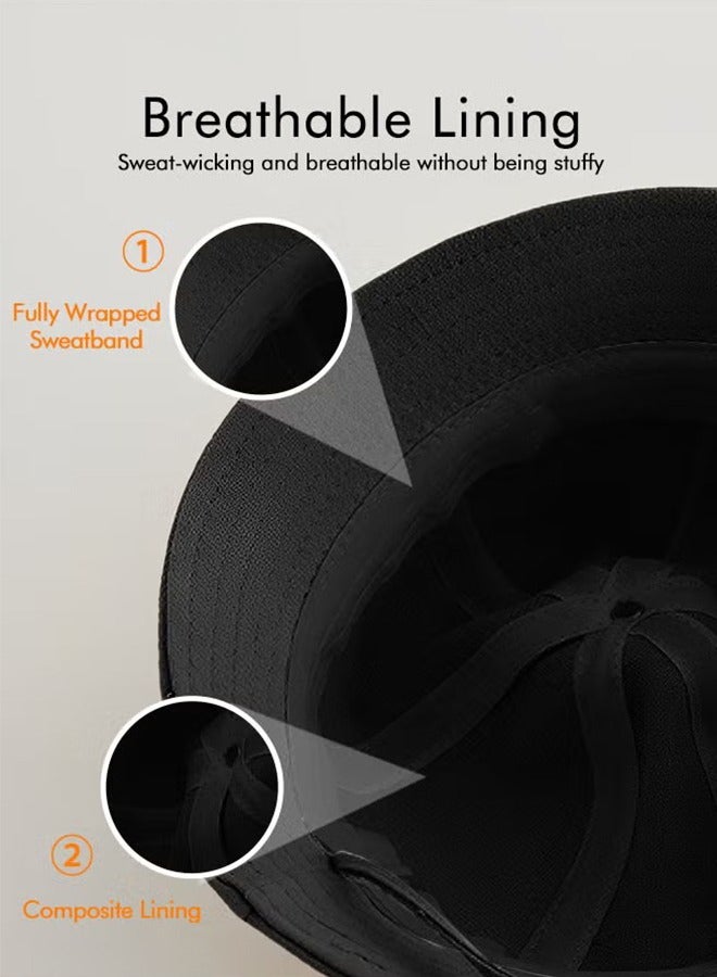 Unewshi Children's Black Bucket Hat, Embroidered Sun Protection Hat with Windproof Belt, Wide Brim Sun Protection Bucket Hat, Suitable for Outdoor Sports Summer Beach Party - Image 5