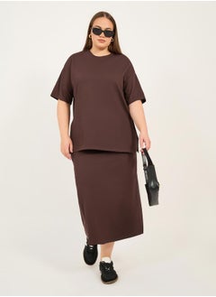 Styli Plus Size Rib Knit A-Line Maxi Skirt  - Image 1