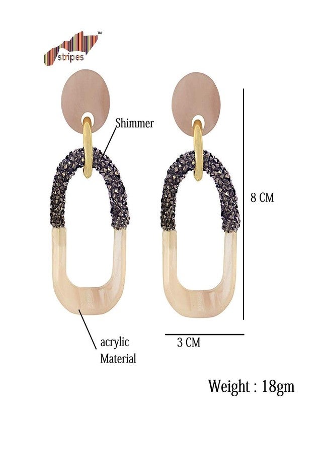 STRIPES® essentials Light Brown with Black Shimmer Acrylic Long Earrings For Women/Girls - Image 4