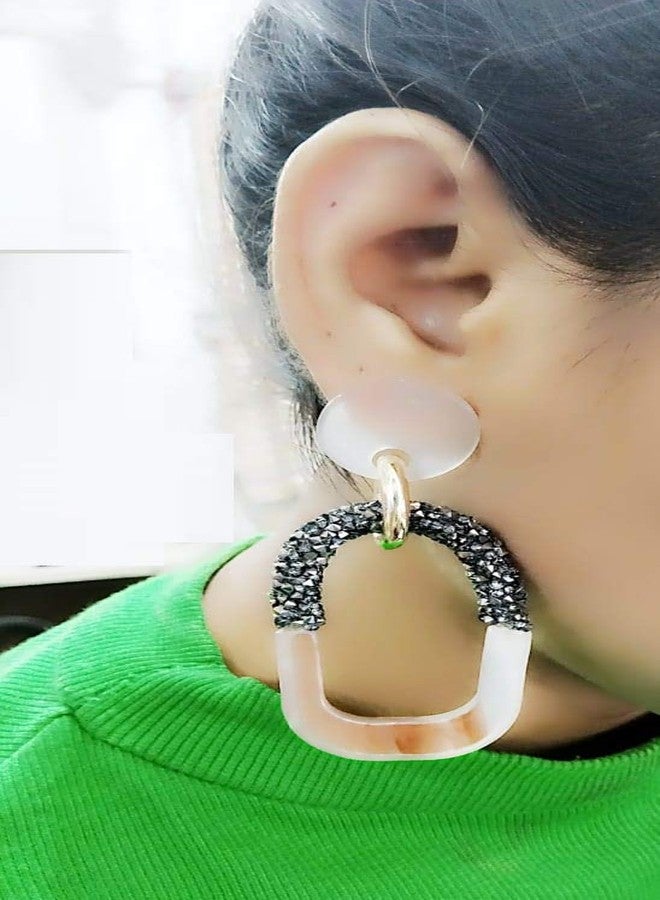 STRIPES® essentials Light Brown with Black Shimmer Acrylic Long Earrings For Women/Girls - Image 3