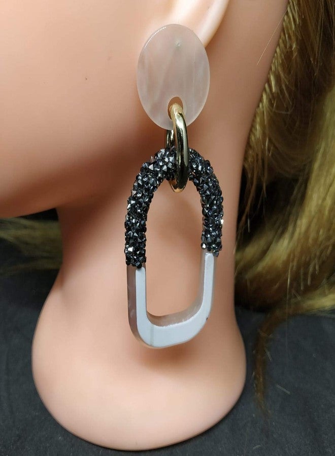 STRIPES® essentials Light Brown with Black Shimmer Acrylic Long Earrings For Women/Girls - Image 2
