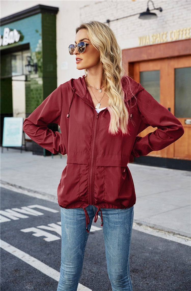 Amazon wish cross-border womens zipper hoodie lightweight outdoor hiking raincoat jacket jacket women Black logo  - Image 3