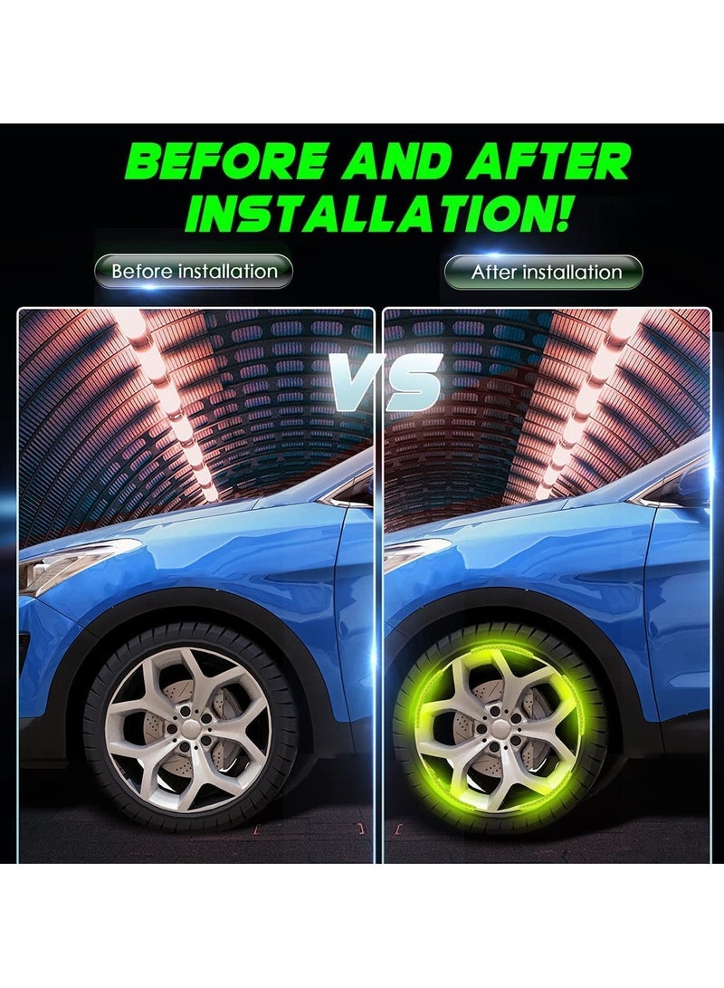 Excefore Wheel Reflective Stickers Car Wheel Hub Reflective Sticker for Motorcycle Wheels Car Cycling Night Reflective Safety Decoration Stripe Rim Sticker Universal for Car Vehicle Truck (Green) - Image 2