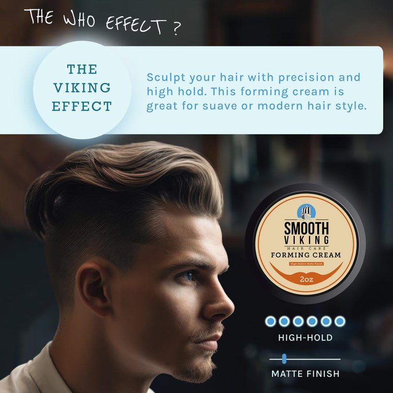 Smooth Viking Beard Care Smooth Viking Forming Cream - High Hold Styling Cream for Matte Finish, Men's Hair Products, Hair Paste for Short, Curly and Long Hair, Made in USA, 2oz - Image 2