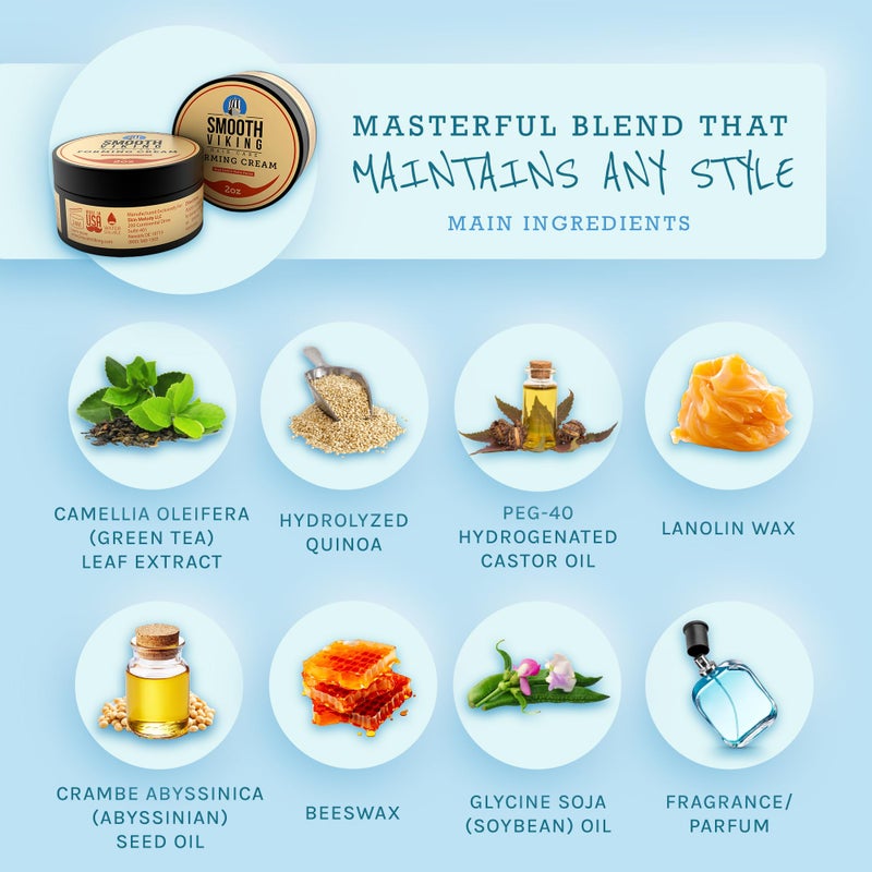 Smooth Viking Beard Care كريم تشكيل سموذ فايكنغ - كريم تصفيف عالي الثبات لإنهاء غير لامع، منتجات شعر للرجال، معجون شعر للشعر القصير والمجعد والطويل، مصنوع في الولايات المتحدة، 2 أونصة - Image 5
