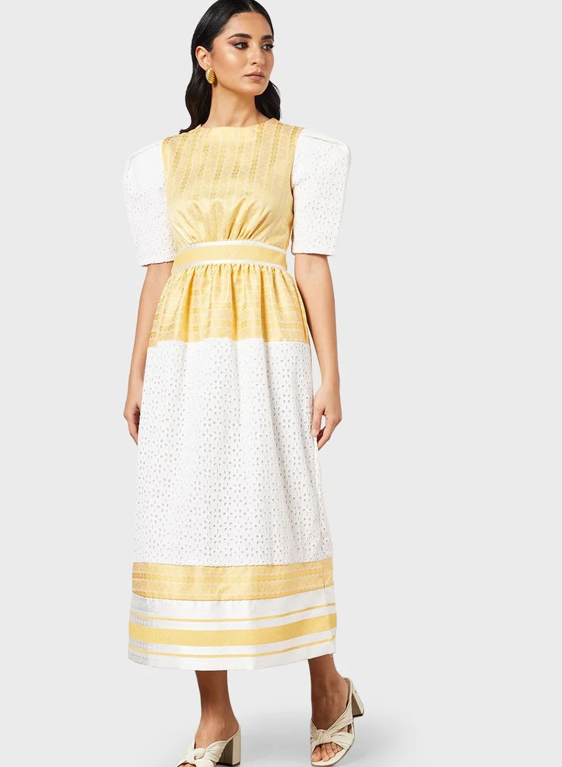 Threadz by Ajooni Floral Panelled Midi Dress