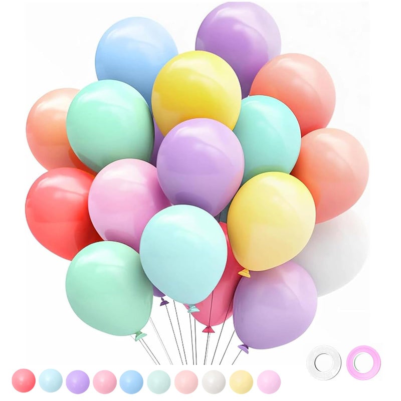 Pricl 100pcs Rainbow Balloons, 12 Inches Pastel Balloons Assorted Color Colorful Multicolor Macaron Latex Party Balloons for Kids Birthday, Summer Party, Haweii Party - Image 1