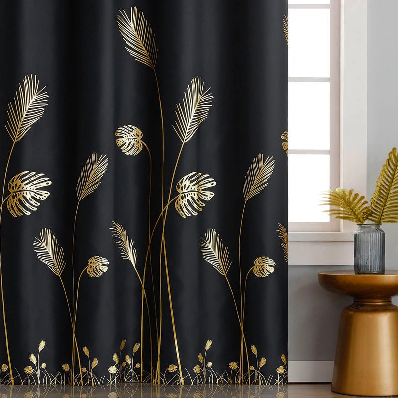 Estelar Textiler Black Blackout Curtains for Bedroom 84 Inches Long  Room Darkening Grommet Thermal Insulated Curtains for Living Room  Light Blocking Drapes with Gold Print Design 52Wx84L 2 Panels - Image 2