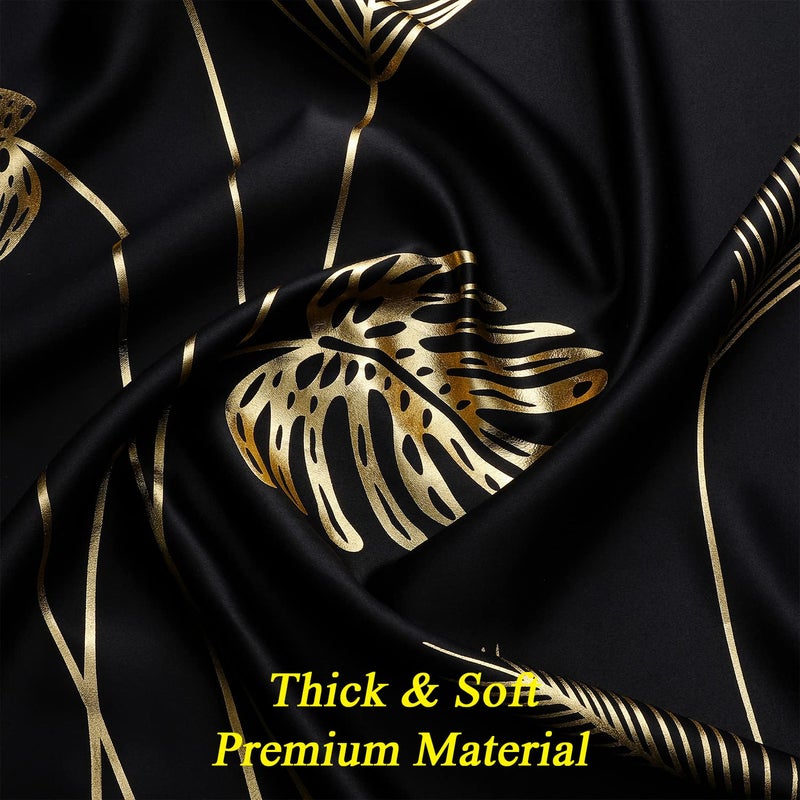 Estelar Textiler Black Blackout Curtains for Bedroom 84 Inches Long  Room Darkening Grommet Thermal Insulated Curtains for Living Room  Light Blocking Drapes with Gold Print Design 52Wx84L 2 Panels - Image 4