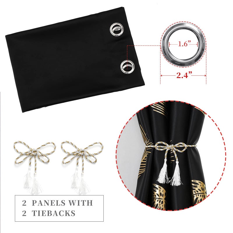 Estelar Textiler Black Blackout Curtains for Bedroom 84 Inches Long  Room Darkening Grommet Thermal Insulated Curtains for Living Room  Light Blocking Drapes with Gold Print Design 52Wx84L 2 Panels - Image 5