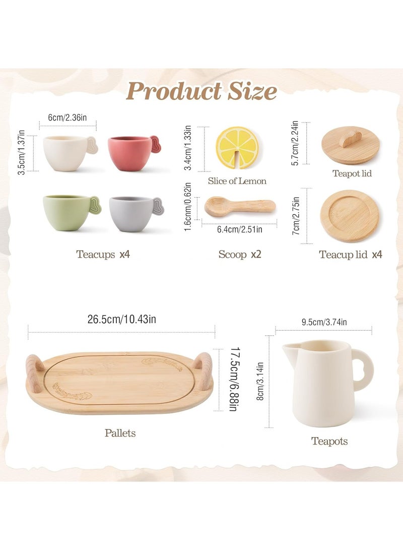 Tea Party Set for Kids, Wooden Tea Set for Little Girls and Boys, Kids Play Kitchen Accessories Toy Dishwasher Safe Tea Set for Toddler, Pretend Play Toddler Tea Set Ideal  Birthday Gift - Image 3