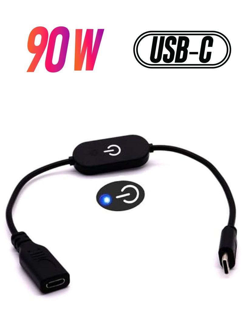 أوادو كابل تبديل USB من النوع C ذكر إلى أنثى، كابل تمديد USB C سلك 22AWG 3A 30V مع كابل مفتاح تشغيل أو إيقاف تشغيل (0.3 متر/0.98 قدم، أسود) - Image 1