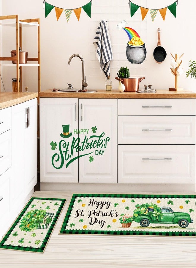 Suttmin 2 Pieces Happy St. Patrick's Day Kitchen Rugs Irish Shamrock Rugs Green Clover Truck Mats Floor Rug for St Patricks Day Home Party Decor, 17 x 29 Inches, 17 x 47 Inches - Image 2