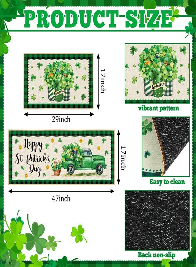 Suttmin 2 Pieces Happy St. Patrick's Day Kitchen Rugs Irish Shamrock Rugs Green Clover Truck Mats Floor Rug for St Patricks Day Home Party Decor, 17 x 29 Inches, 17 x 47 Inches - Image 3
