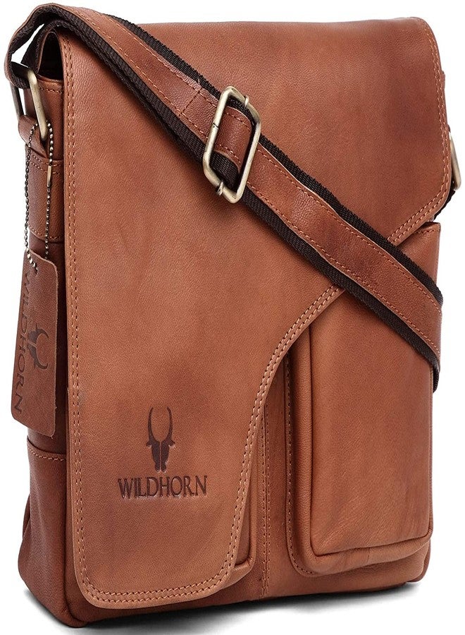 WildHorn Genuine Leather Messenger Bag for Men | Compact, Stylish & Durable | Flap Closure | Adjustable Strap | 1-Year Warranty - Image 1
