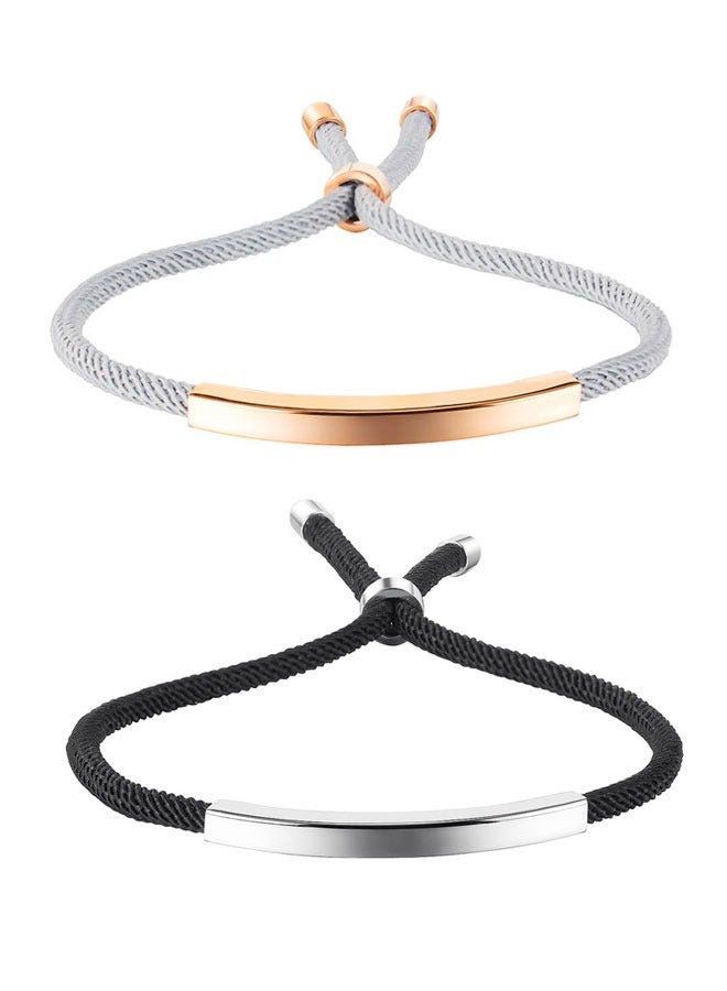 وهاواي 2PCS Matching Couples Bracelets Set Stainless Steel, Adjustable Bracelets Handmade Rope String Bangle Relationship Gifts for Boyfriend and Girlfriend Couples Lover - Image 1