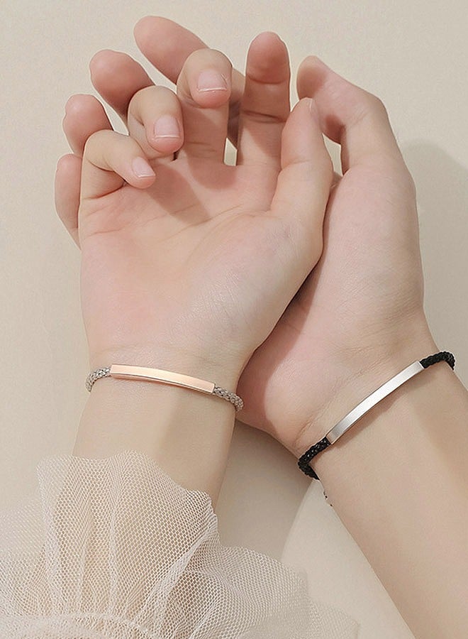 وهاواي 2PCS Matching Couples Bracelets Set Stainless Steel, Adjustable Bracelets Handmade Rope String Bangle Relationship Gifts for Boyfriend and Girlfriend Couples Lover - Image 3
