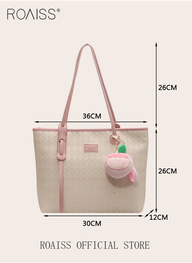 roaiss - Women Canvas Single Shoulder Bag Spacious Student Bag Ladies Zippered Tote Bag for Commuting - Image 1