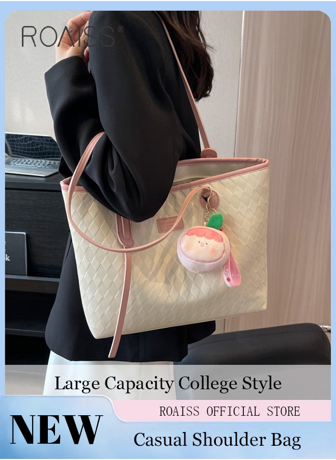 roaiss - Women Canvas Single Shoulder Bag Spacious Student Bag Ladies Zippered Tote Bag for Commuting - Image 1