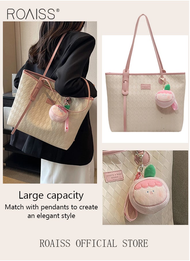 roaiss - Women Canvas Single Shoulder Bag Spacious Student Bag Ladies Zippered Tote Bag for Commuting - Image 1