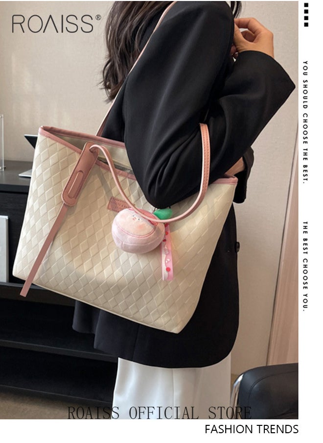 roaiss - Women Canvas Single Shoulder Bag Spacious Student Bag Ladies Zippered Tote Bag for Commuting - Image 1