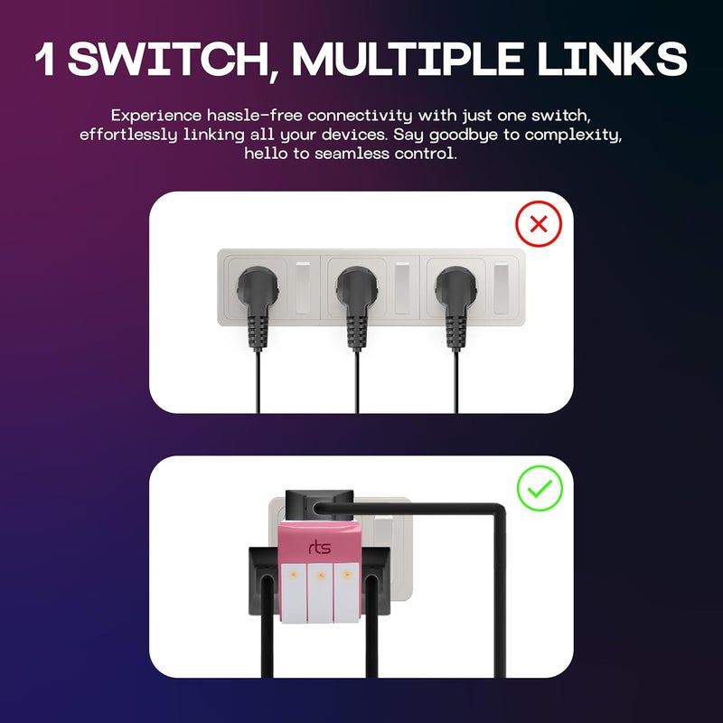 rts 3-in-1 Universal Travel Adapter Multi-Plug with Individual Switch Socket with Spike Buster Fuse Protected | multiplug Three pin Plug Socket |3 PIN 3 Way Plug for Home, Office Laptop Desktop Blue - Image 2