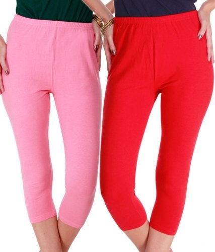 FEELBLUE Premium Cotton Strachable Women's Casual/Gym/Sports 3/4th Capri,Combo Pack,Free Size Pink-Red - Image 4