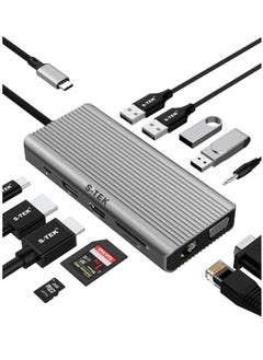 S-TEK 12 in 1 USB C Docking Station with HDMI, DisplayPort, VGA, Multiport Adaptor with 2 x USB 3.0, 2 x USB 2.0, PD 100W Charging, Ethernet 1000 Mbps, SD Card, TF Card, Aux