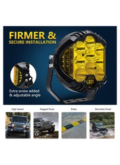 TBS DESIGN 2Pcs 7inch LED Work Light Pods Spot Flood Combo Beam Fog Lamp Offroad Driving Light, Yellow  - Image 3