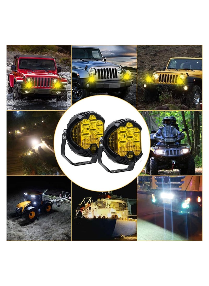 TBS DESIGN 2Pcs 7inch LED Work Light Pods Spot Flood Combo Beam Fog Lamp Offroad Driving Light, Yellow  - Image 2