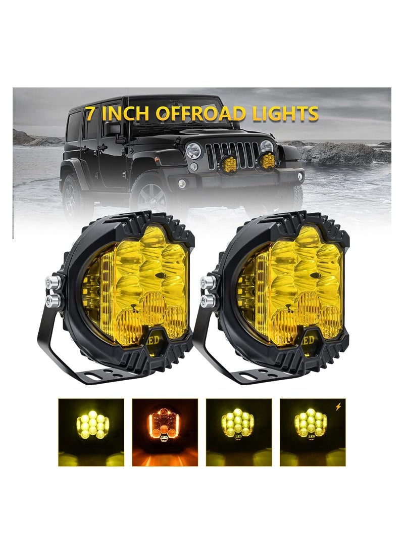 TBS DESIGN 2Pcs 7inch LED Work Light Pods Spot Flood Combo Beam Fog Lamp Offroad Driving Light, Yellow  - Image 4