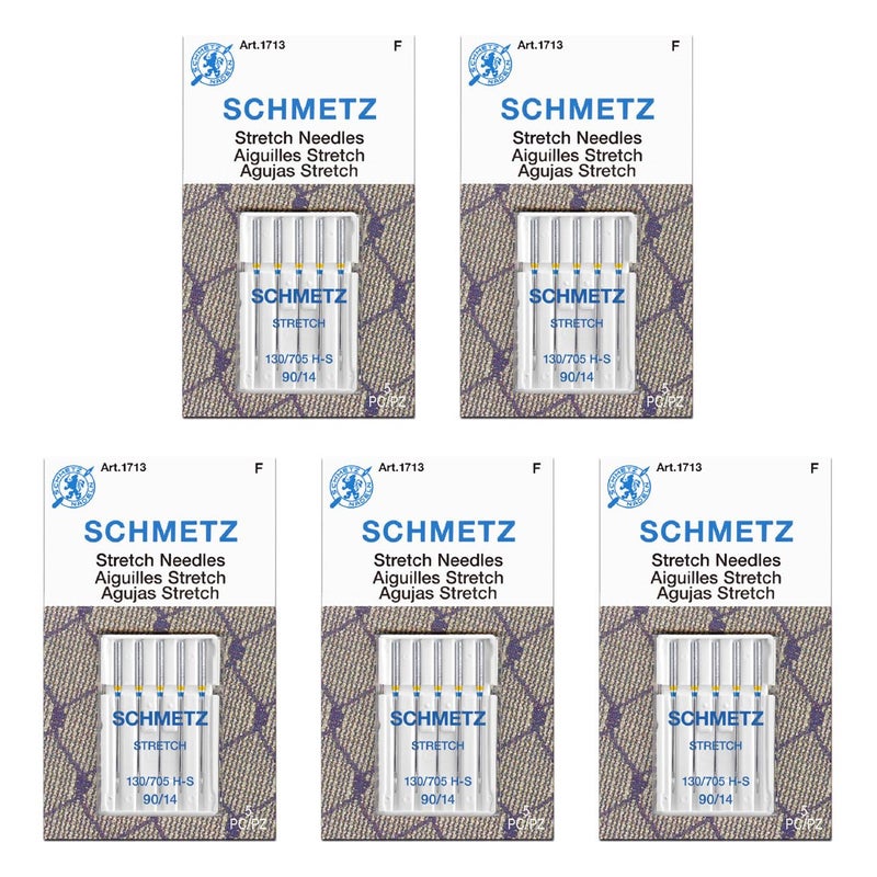 SCHMETZ Stretch Sewing Machine Needles - Precision Needles, Size 90/14, 5-Needle Cards, Pack of 5 - Image 1