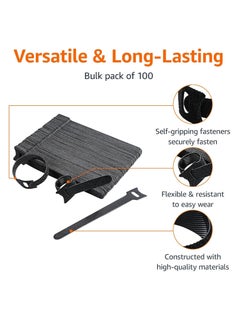 Rightsure 200PCS Releasable Cable Ties Black, Adjustable 6-Inch Cord Organizer Ties, Fastening Microfiber Cloth Hook and Loop Cord Ties, for PC Cable Management, Organizing Cords  - Image 2