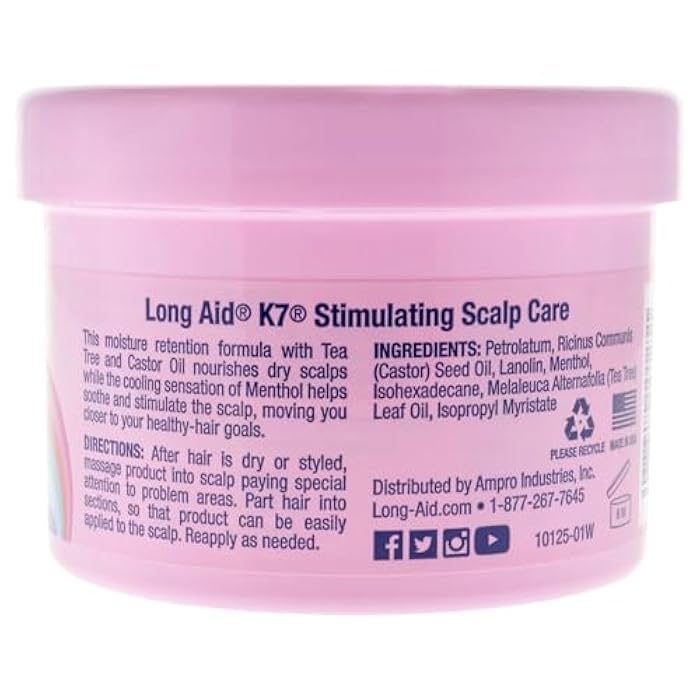 AmPro Long-Aid K7 Stimulating Scalp Care Conditioner - Tea Tree and Castor Oil Nourishes Dry Scalps - Cooling Sensation of Menthol Helps Soothe and Energize - Free of Alcohol and Dyes - 8 oz - Image 4