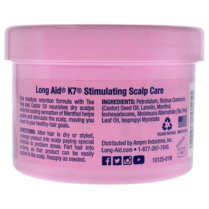 AmPro Long-Aid K7 Stimulating Scalp Care Conditioner - Tea Tree and Castor Oil Nourishes Dry Scalps - Cooling Sensation of Menthol Helps Soothe and Energize - Free of Alcohol and Dyes - 8 oz - Image 2