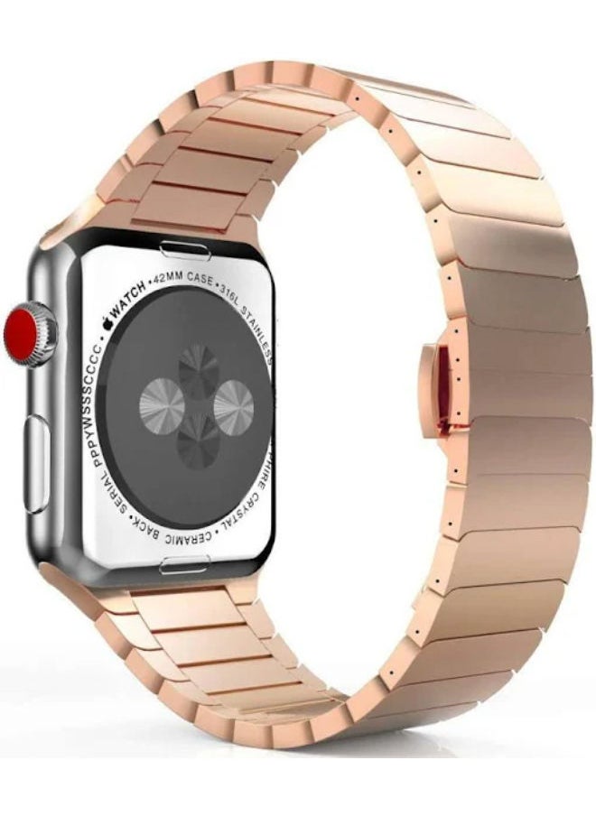 SHOPI - Stainless steel Metal band for apple watch replacement Link Bracelet strap 44mm/45mm/42mm/49mm ROSEGOLD - Image 1