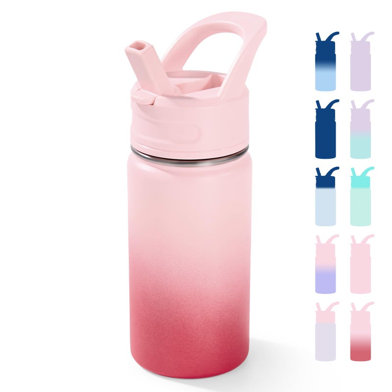 Fijinhom 12oz Kids Water Bottle for School, Toddler Bottles with Straws, Stainless Steel Vacuum Insulated Water Bottle for Boys&Girls, Leak-Proof, BPA-Free, Cherry - Image 1