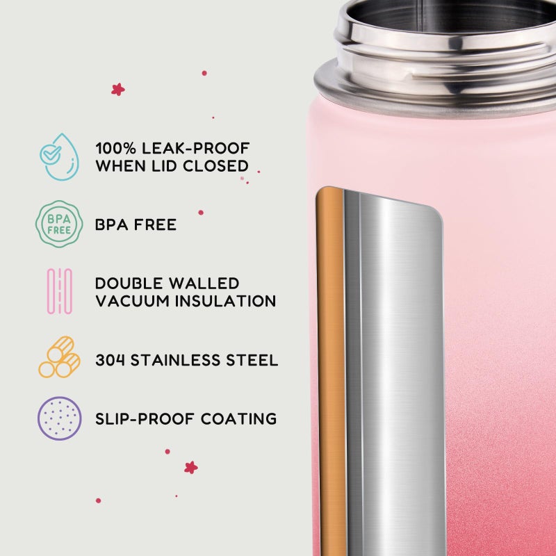 Fijinhom 12oz Kids Water Bottle for School, Toddler Bottles with Straws, Stainless Steel Vacuum Insulated Water Bottle for Boys&Girls, Leak-Proof, BPA-Free, Cherry - Image 3