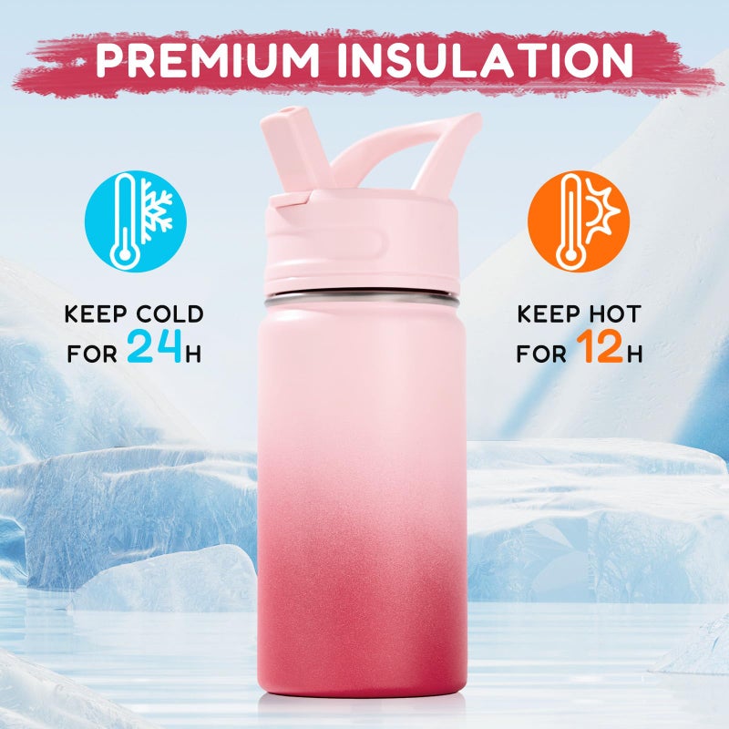 Fijinhom 12oz Kids Water Bottle for School, Toddler Bottles with Straws, Stainless Steel Vacuum Insulated Water Bottle for Boys&Girls, Leak-Proof, BPA-Free, Cherry - Image 5