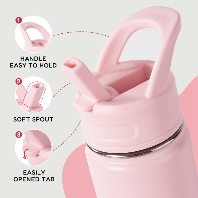 Fijinhom 12oz Kids Water Bottle for School, Toddler Bottles with Straws, Stainless Steel Vacuum Insulated Water Bottle for Boys&Girls, Leak-Proof, BPA-Free, Cherry - Image 4