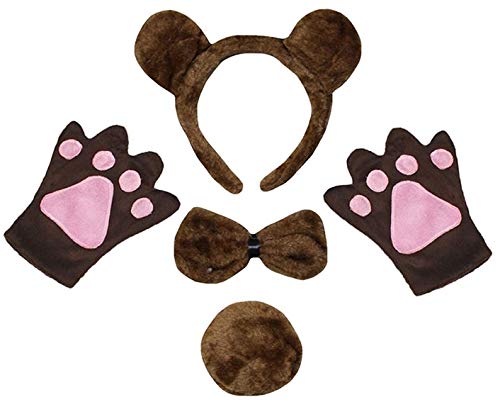 باندانا حيوانية مع ربطة عنق وذيل وقفازات 4 قطع زي 15 سنة دب مقاس واحد