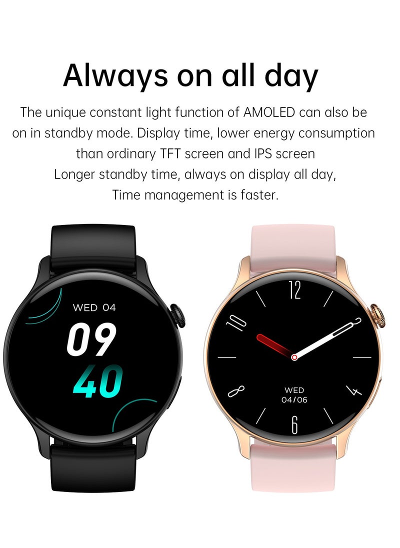 AMOLED Smart Watch, 1.43-inch Smart Watches for Men and Women, IP68, Bluetooth Calling, AI Voice Assistant, Blood/Oxygen/Heart Rate Monitoring Fitness Watch, for Android iOS HK85-Pink