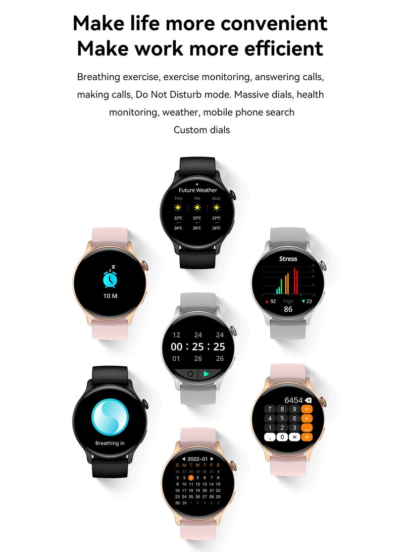 AMOLED Smart Watch, 1.43-inch Smart Watches for Men and Women, IP68, Bluetooth Calling, AI Voice Assistant, Blood/Oxygen/Heart Rate Monitoring Fitness Watch, for Android iOS HK85-Pink
