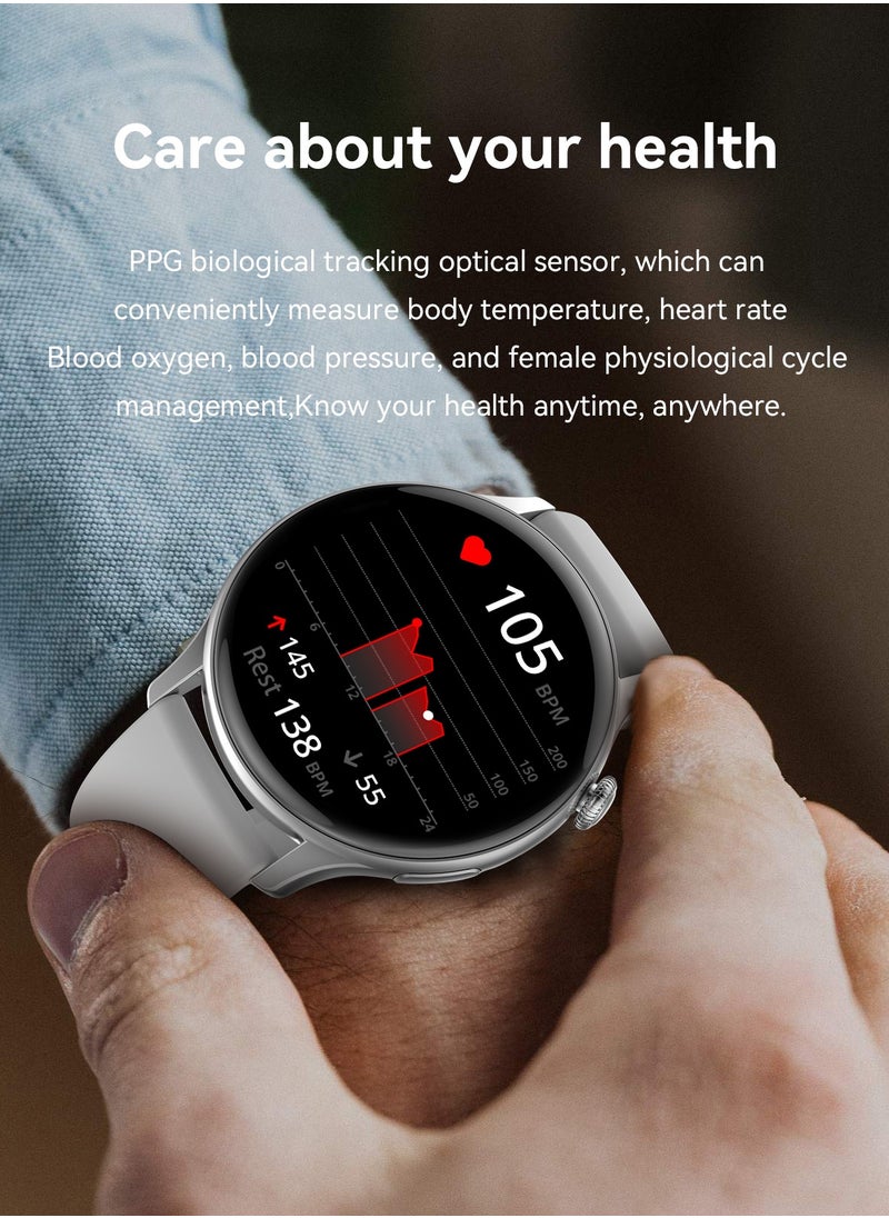 AMOLED Smart Watch, 1.43-inch Smart Watches for Men and Women, IP68, Bluetooth Calling, AI Voice Assistant, Blood/Oxygen/Heart Rate Monitoring Fitness Watch, for Android iOS HK85-Pink